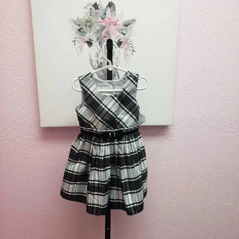 Jona Michelle Black and White Plaid Holiday Dress